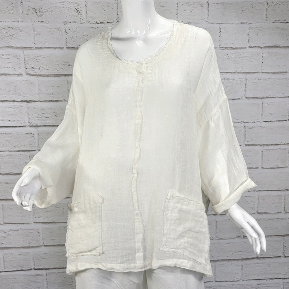 Womens Match Point Ivory Mesh Linen Top Size:(S)